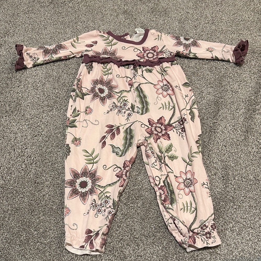 Tesa Babe Boutique 9-12 month ruffle floral romper pink purple‎ and green